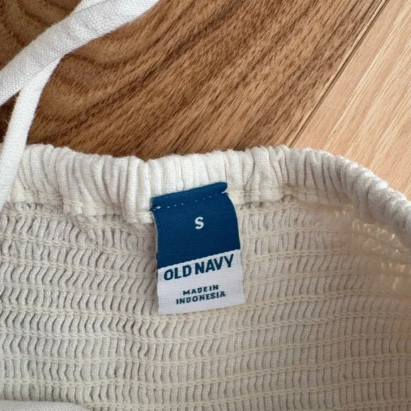 Old Navy O Ring Halter Romper Calla Lily White Linen Blend Smocked Beach Small - Picture 7 of 9